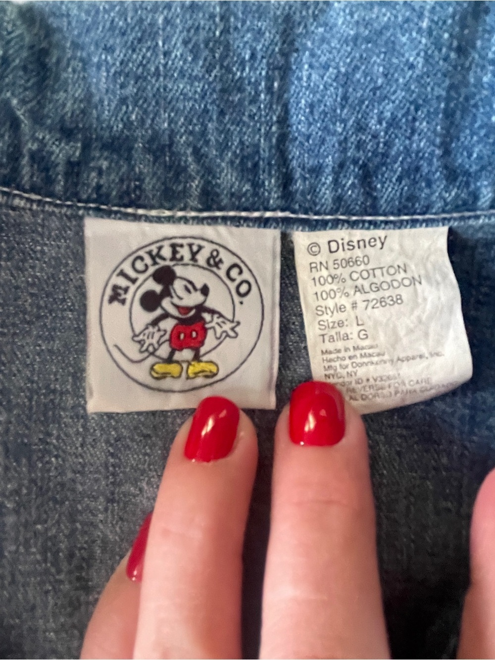 Vintage Mickey & Co Denim Jacket Disney Mickey Mouse Time Patch Retro 90s Sz Lg - Picture 7 of 8